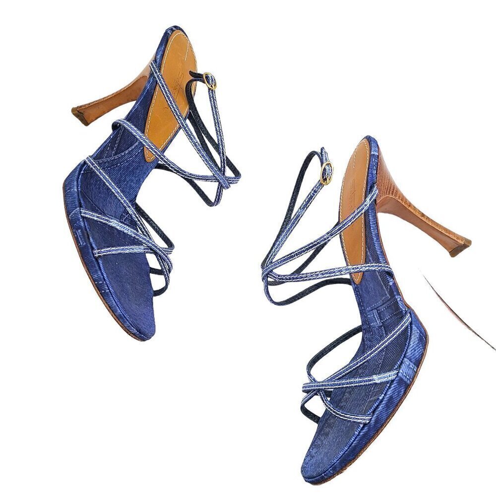 Sebastian Milano Criss Cross Ankle Strap Denim Stilettoes Heels